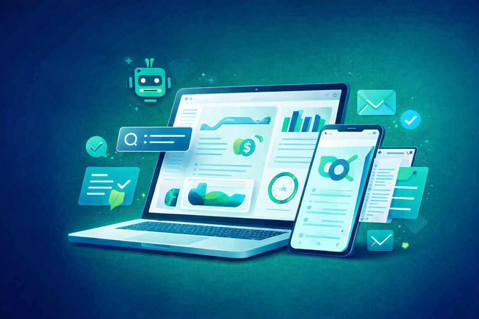 Ilustração de automação e IA para negócios